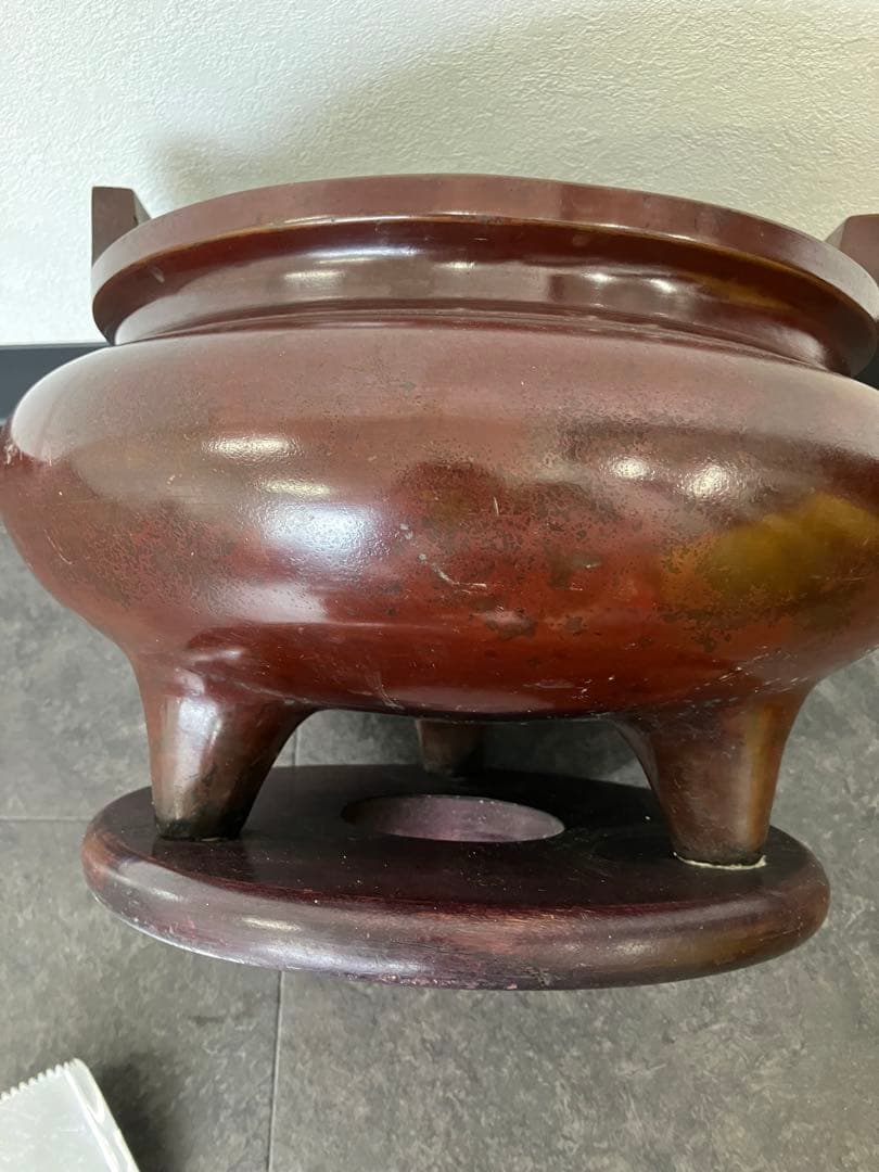 値下げ！喜龍堂造？㐂龍堂？紫銅　宣徳瓶掛　火鉢　金紫銅　唐金　茶道具