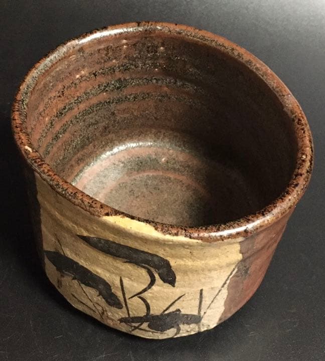 絵唐津 古唐津筒茶碗 茶道具 時代品 鉄絵 抹茶碗 骨董品