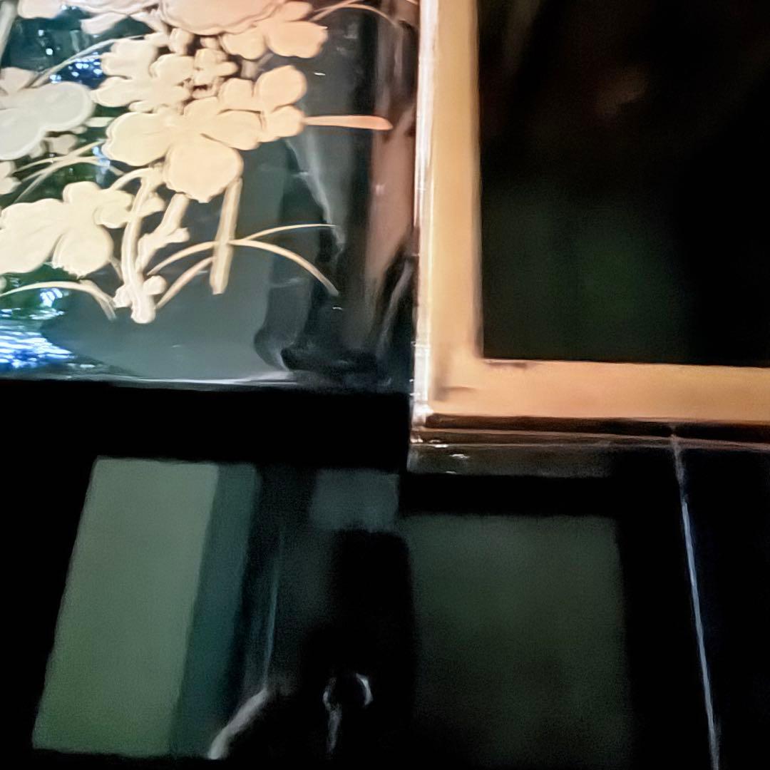 2210様感謝‼️JAPAN蝋色『光琳菊蒔絵五段重二枚蓋』螺鈿光琳　台座付　桐箱入