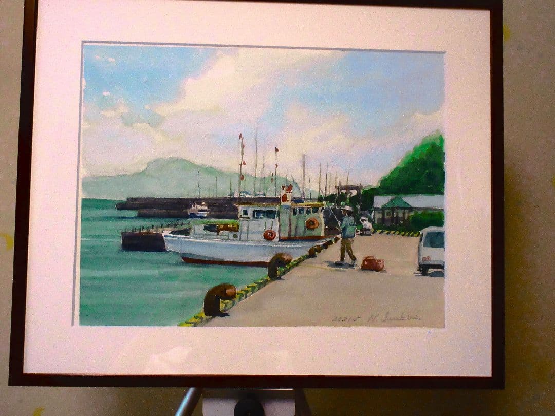 水彩画 長閑な風景(額縁付き)