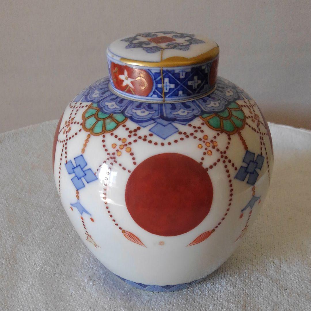 染錦赤玉ようらく紋様　茶壺