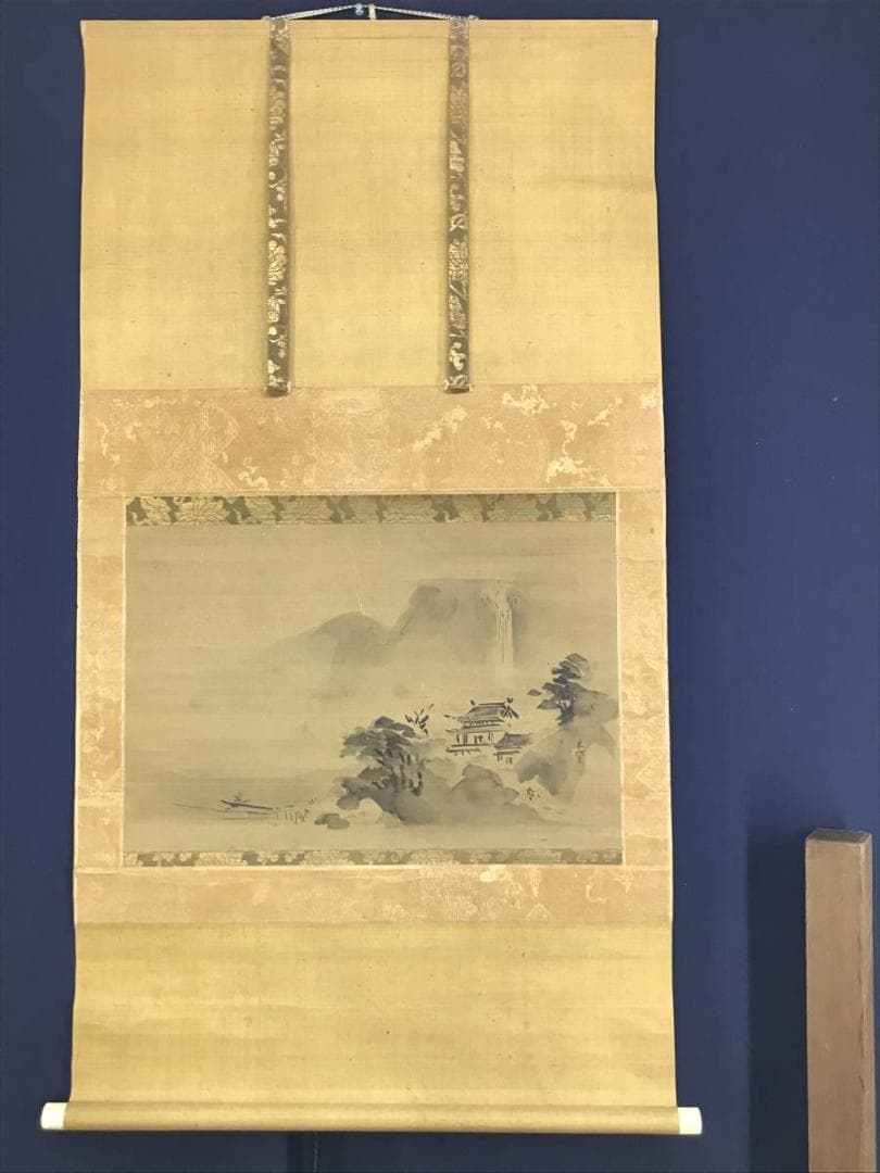 【真作】狩野岑信/江山漁舟図/山水図/横物/掛軸/名家伝来/AD-329