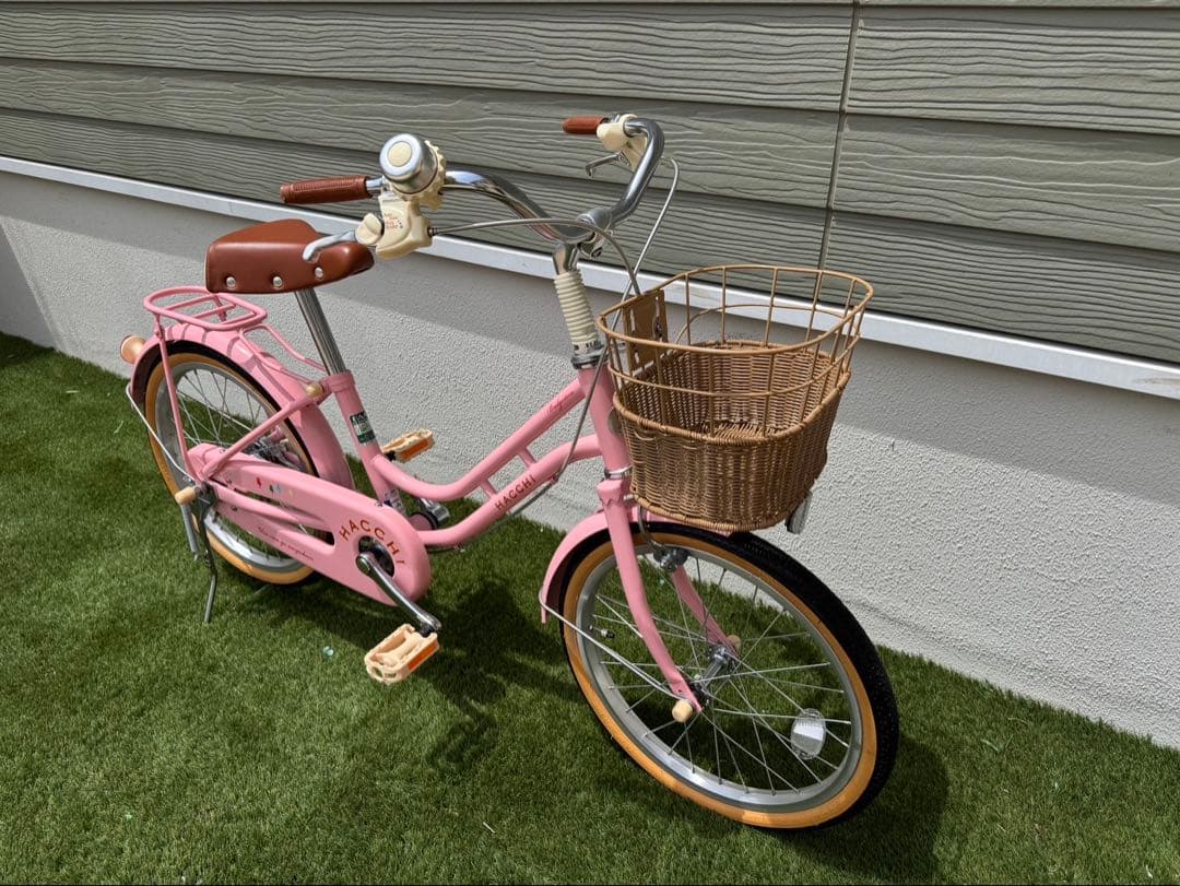 HACCHI 子供用自転車 ピンク バスケット・両立スタンド付き