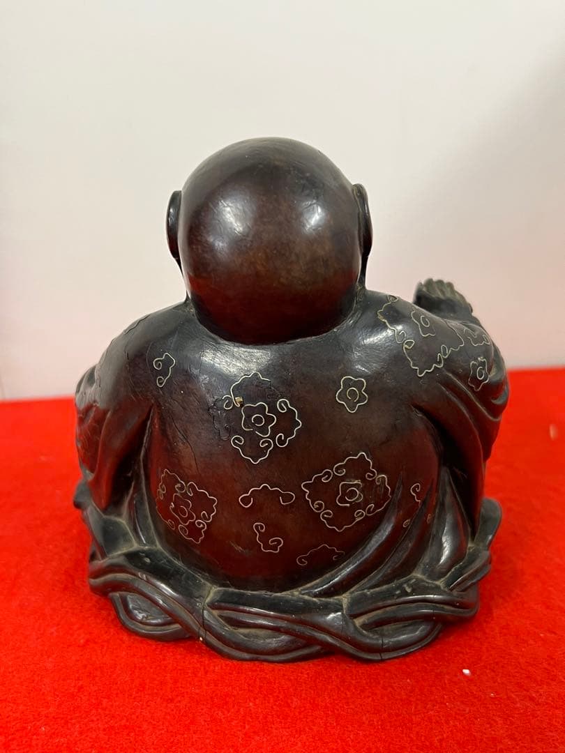 中国古美術•清時代紫檀銀象嵌羅漢像 B147—55