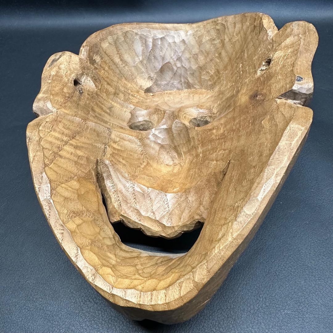 ♡Fb左1023 般若面 木彫 木製 極上木目 在銘 一刀彫 伝統文化