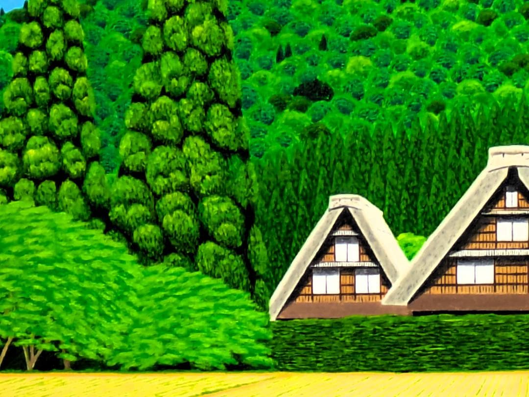 ★春の白川郷・肉筆油彩画・F6キャンバス