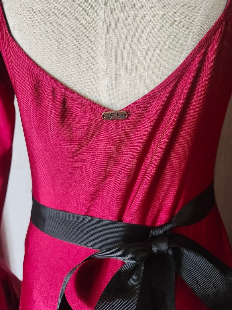 社交ダンス ロングドレス パーティー スタンダード ミニデモ 赤‪✕‬黒 XL