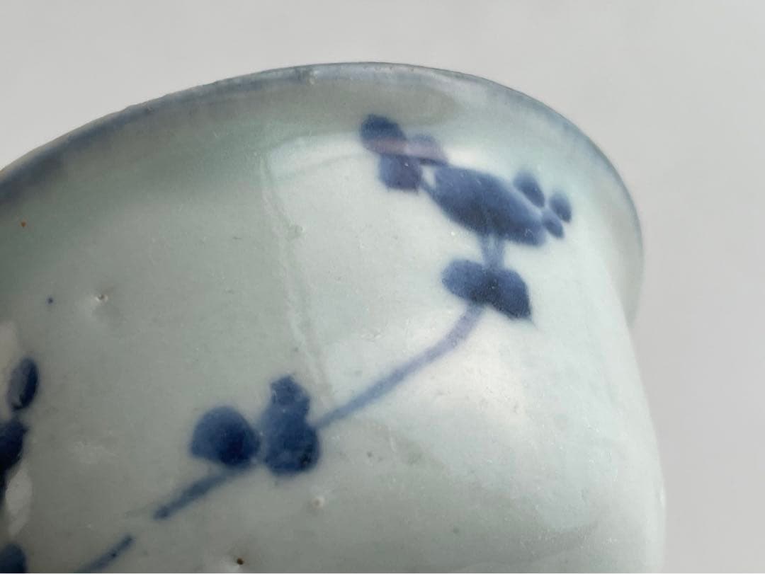 骨董　アンティーク　古染付　なずな文様　薺　染付　盃　杯　猪口　煎茶碗　中国骨董