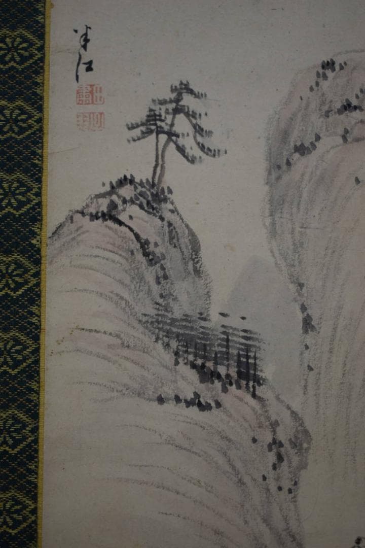 真作/岡田半江/山水人物図/桐極箱付/布袋屋掛軸HG-934