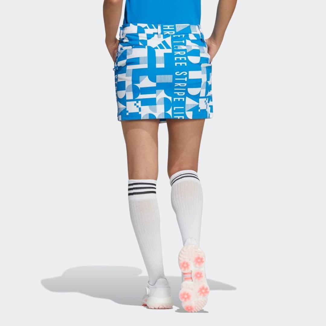 新品 Mサイズ アディダスゴルフ インナー付き グラフィックプリント スカート青