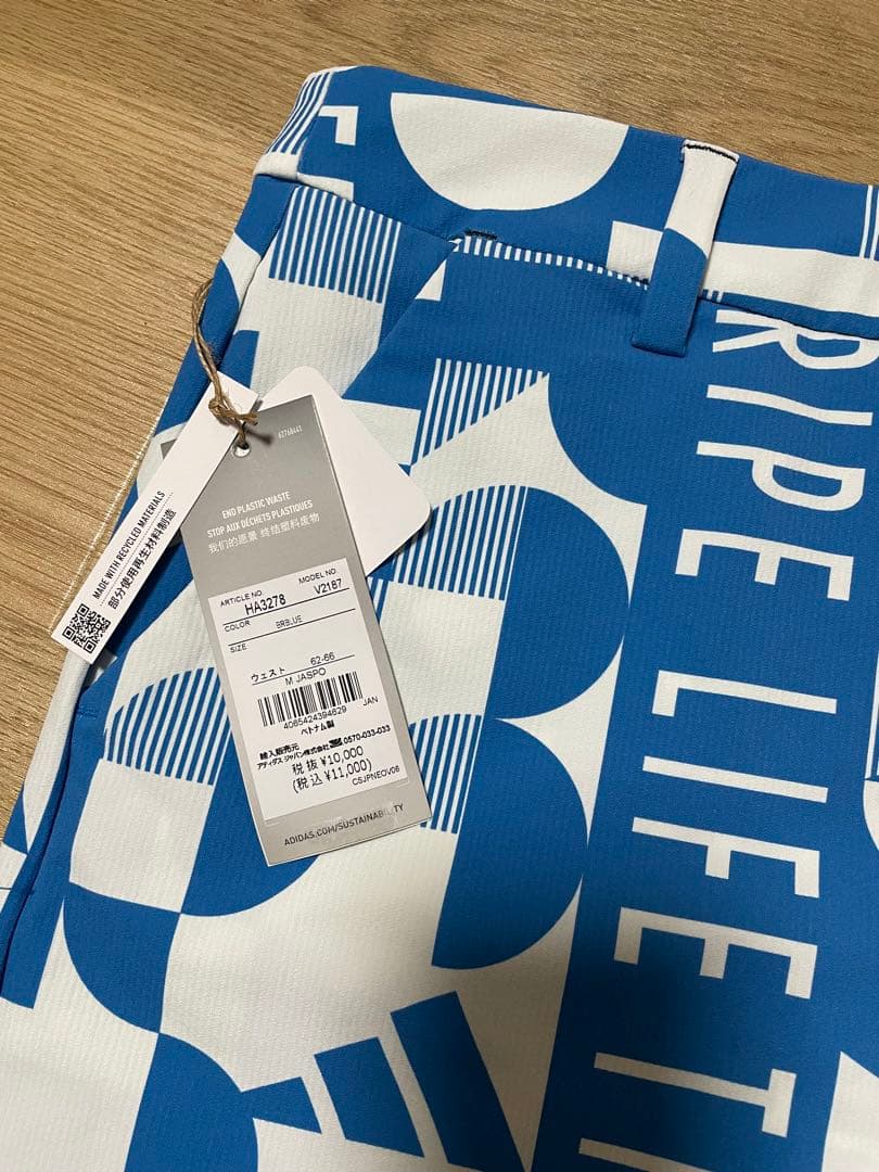 新品 Mサイズ アディダスゴルフ インナー付き グラフィックプリント スカート青