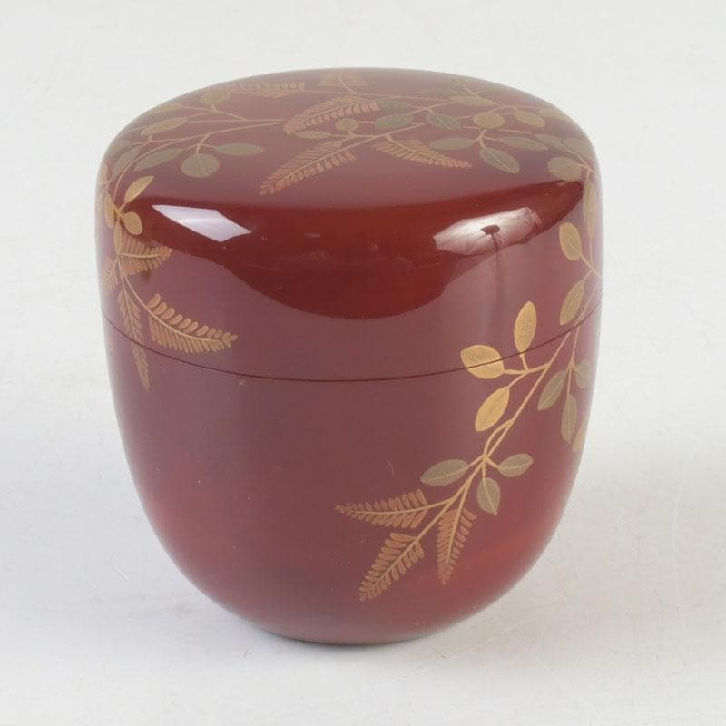 茶道具　朱塗　花草蒔絵　棗　時代箱付　V　9692