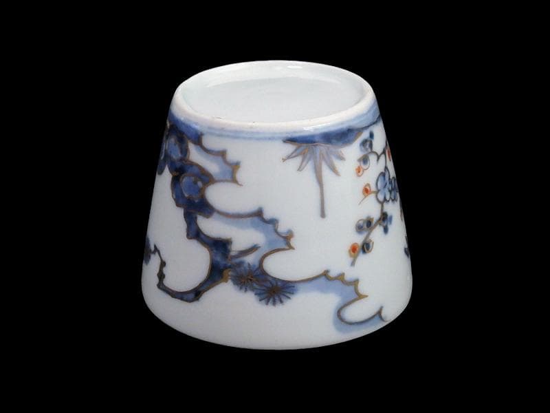 古伊万里　染錦　太湖石に松竹梅の図　蕎麦猪口　C177 AS-CXk