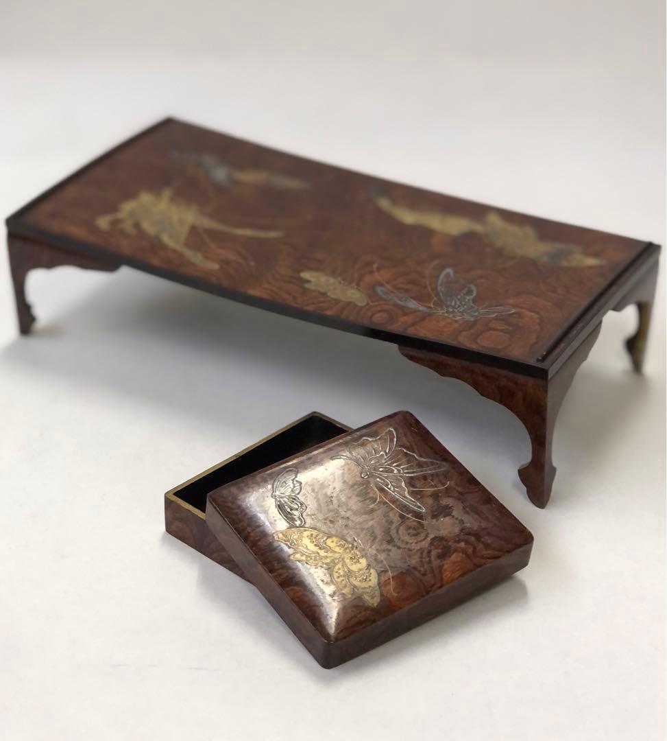 大名雛道具　金銀蒔絵　蝶図柄　長机.小鉢　木製　漆器　骨董品　揚羽蝶図柄