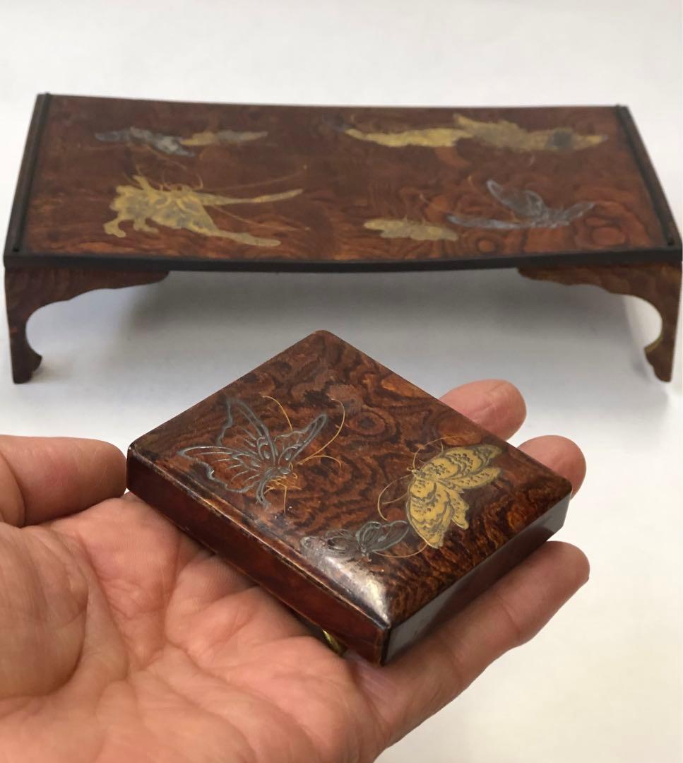 大名雛道具　金銀蒔絵　蝶図柄　長机.小鉢　木製　漆器　骨董品　揚羽蝶図柄