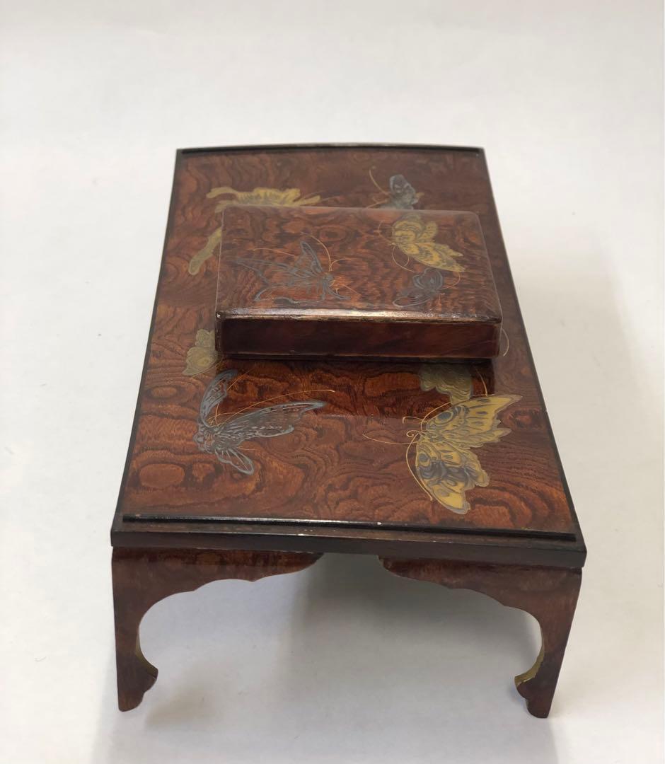 大名雛道具　金銀蒔絵　蝶図柄　長机.小鉢　木製　漆器　骨董品　揚羽蝶図柄