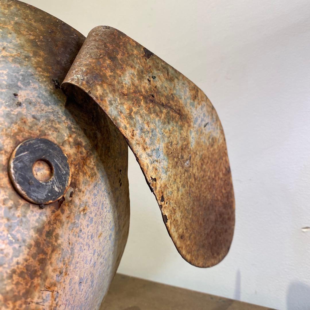 錆びた鉄製の犬のオブジェ マスク型 アンティーク