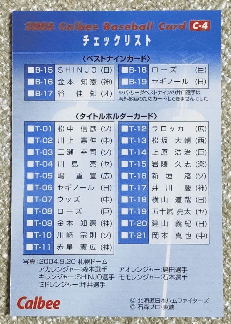 カルビープロ野球カード 2005第１弾(134枚)フルコンプセット