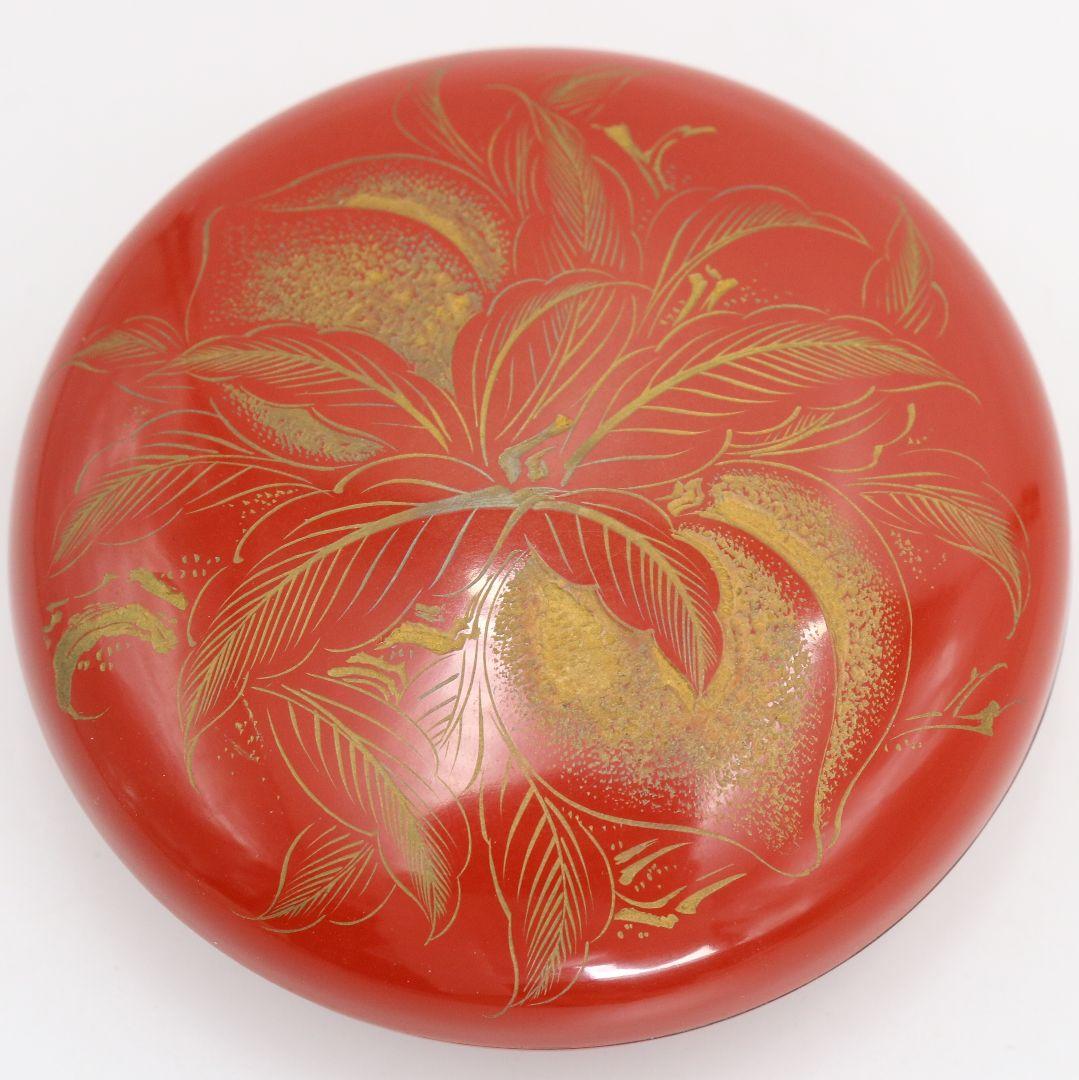 森下弘堂作 朱塗 沈金 香合 輪島塗 共箱　C974