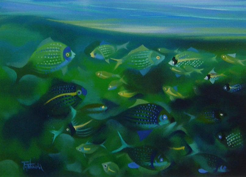 絵画 油絵 竹内敏彦 肉筆油絵 グリーンの輝き Ｆ12