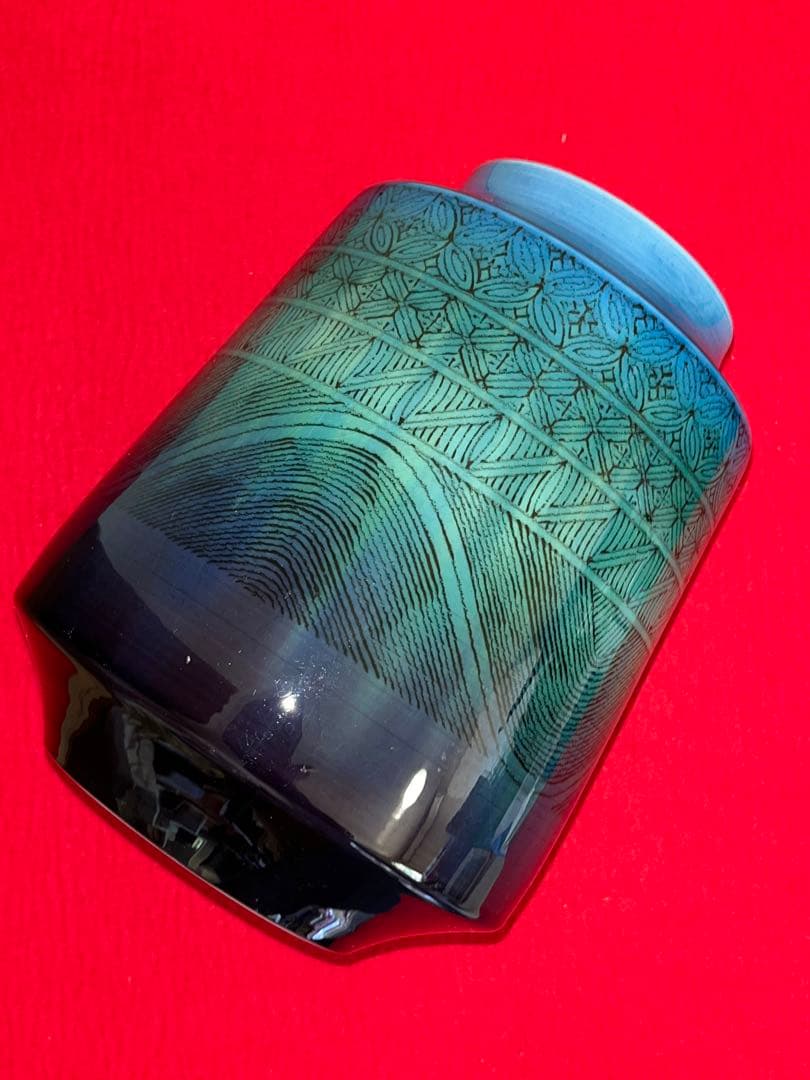 柳雨軒 三代 人間国宝 徳田八十吉（正彦銘） 碧明釉 小紋壺 管理T193