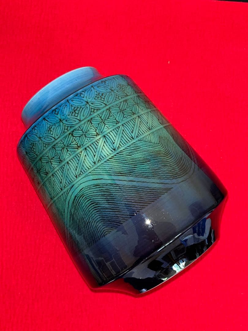 柳雨軒 三代 人間国宝 徳田八十吉（正彦銘） 碧明釉 小紋壺 管理T193