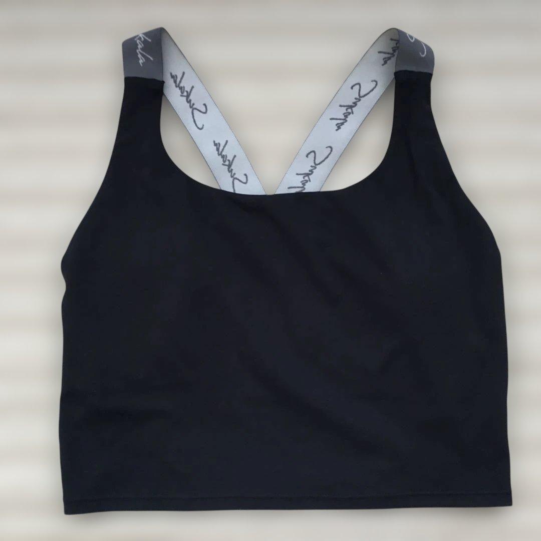 ヨガウェア クロスストラップ ブラック ダークブルー　Mサイズ
