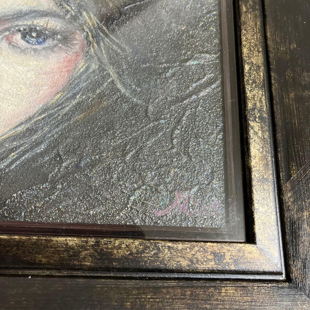 絵画 憂いを帯びた美女 木製 黒金彩額縁 【新品 箱入】