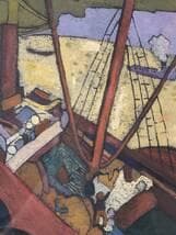 【真作】絵画　技法不明　港の構築　抽象構成と鮮烈な色彩　構成的色彩画　Y5