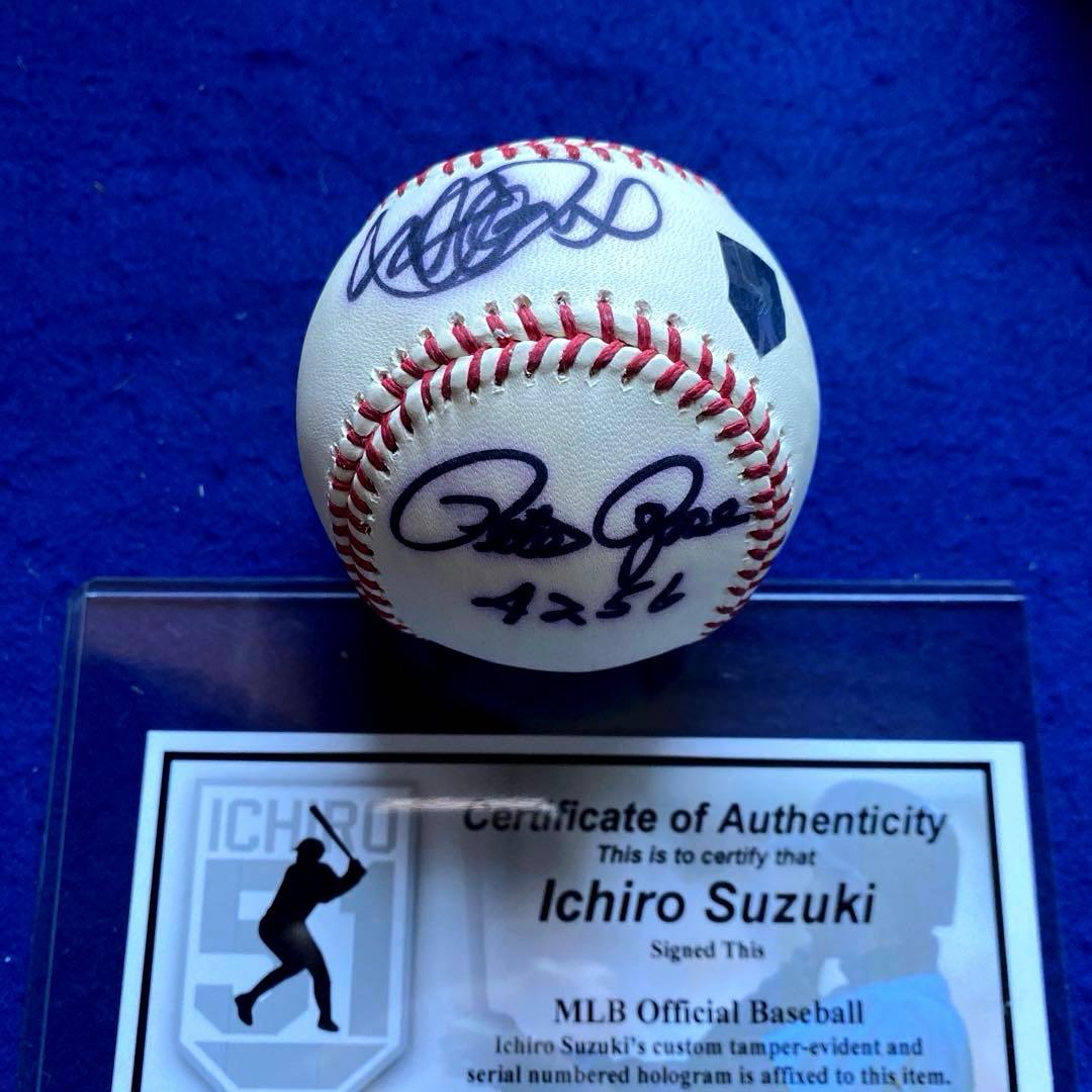 【歴代最多安打】　イチロー　& ピート・ローズ　直筆サインボール　証明書
