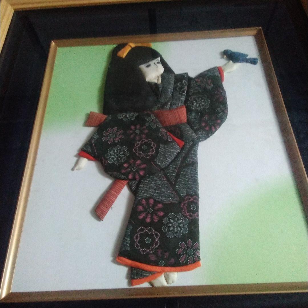 (２セット)額縁入りhandmaid紬着物着けた人形(新品未使用)