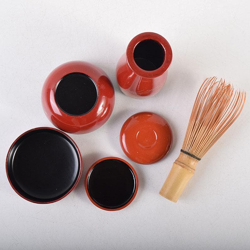 茶道具　黒塗茶箱　茶碗　朱塗　棗　香合など　十一点　一式　仕覆付　M　R8831