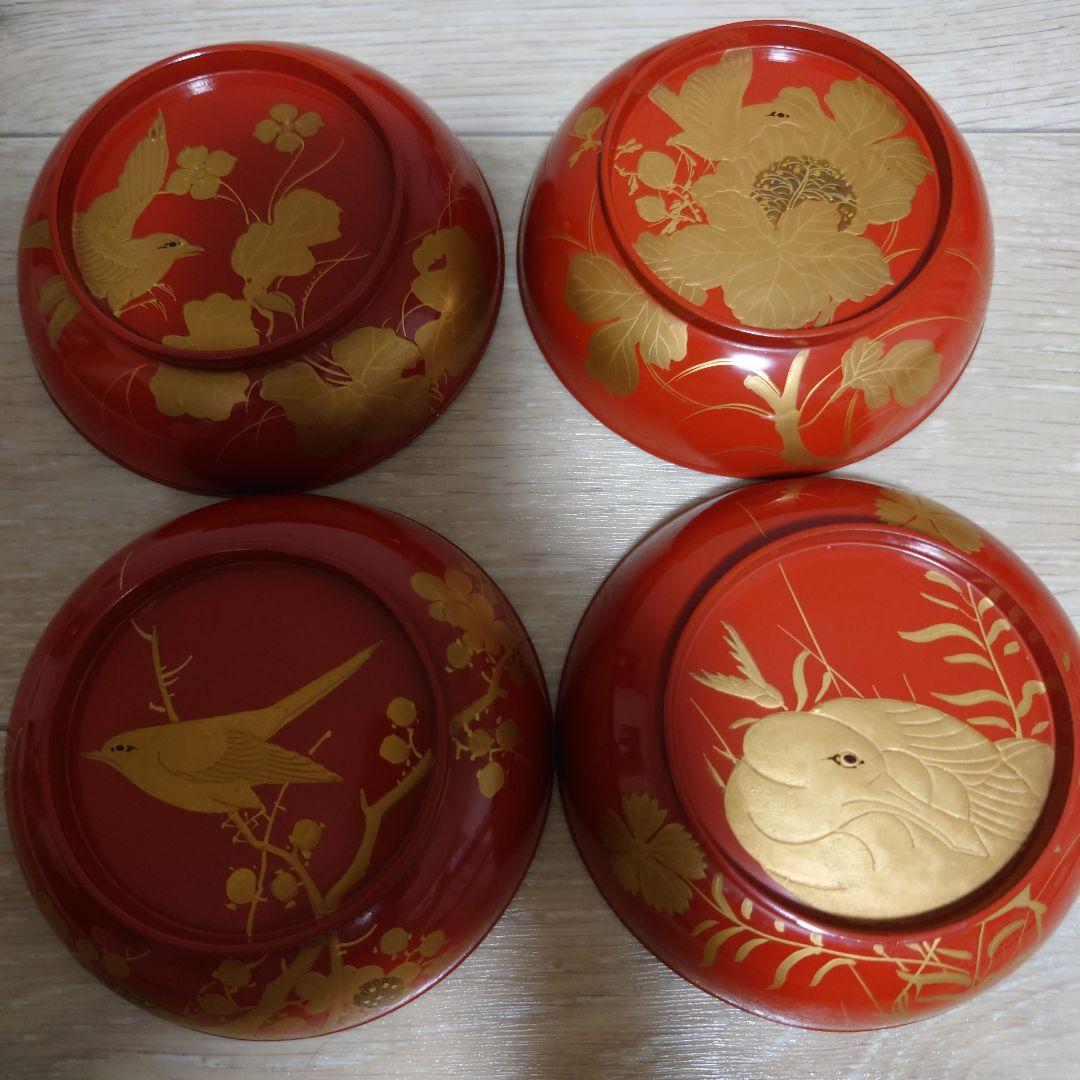 骨董品　金蒔絵花鳥図朱菓子椀　10客