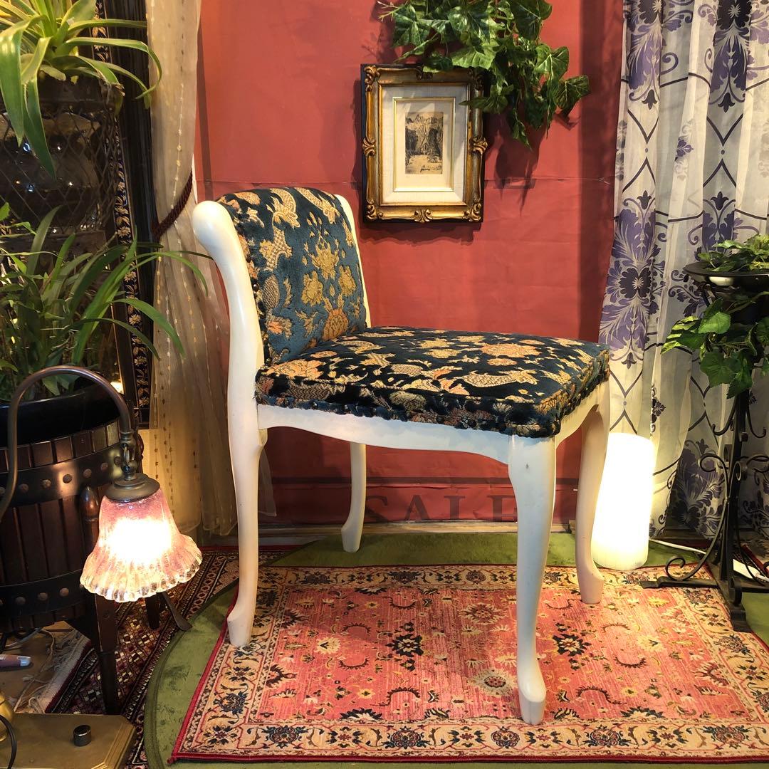 シャビーシック　フレンチ　アンティーク　片肘スツール　猫脚チェア