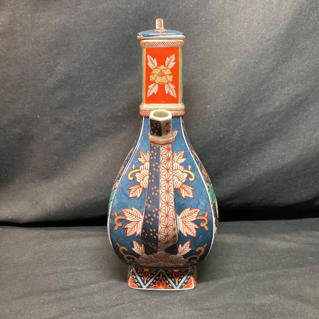 【新品未使用】有田焼 林九郎窯 染錦牡丹流水文手付面取水注