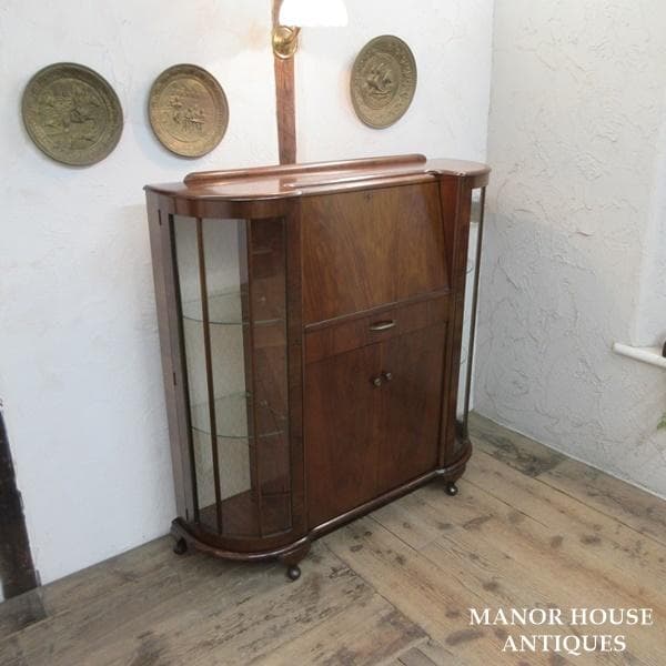 イギリス アンティーク 家具 サイドバイサイド ビューロー 飾り棚 6142e