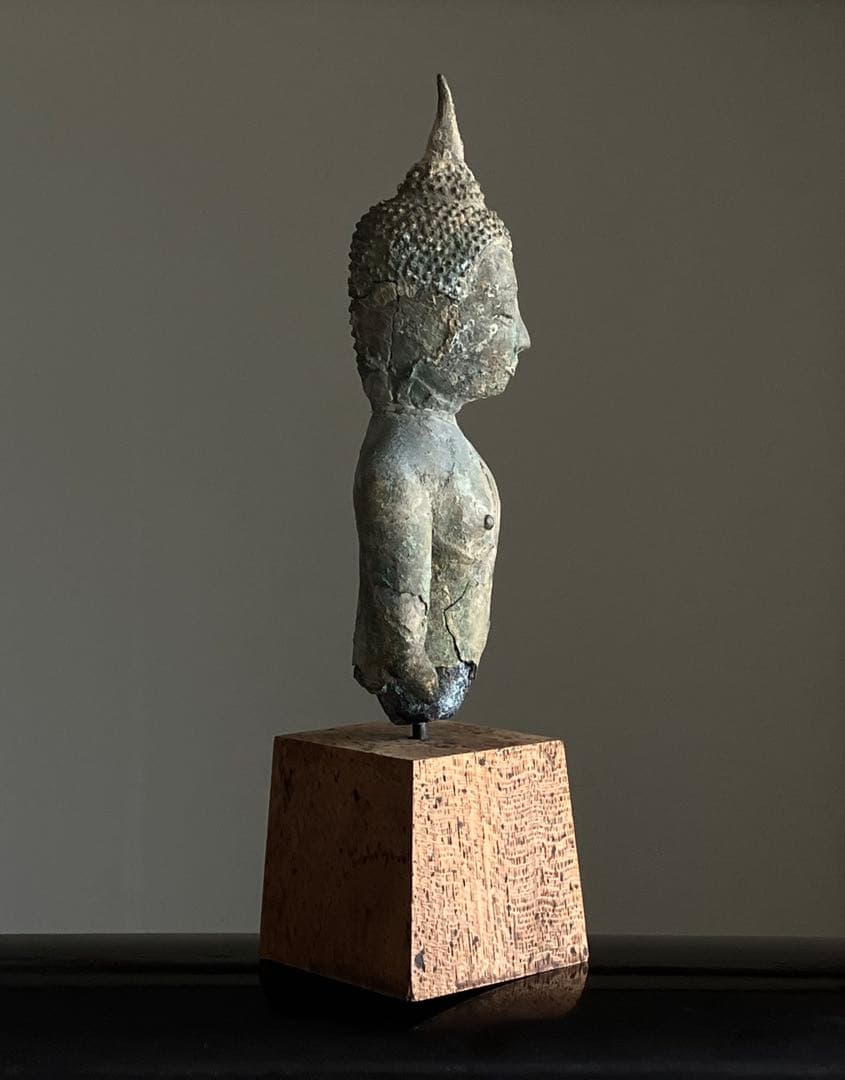 【悟り仏。タイ青銅古仏】アユタヤ王朝初期〜中期14〜15世紀頃 骨董仏教美術彫刻