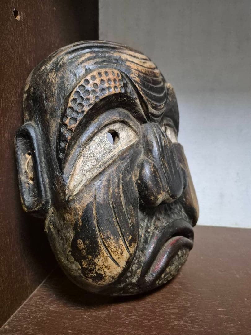 お面 木彫り面　縁起面 木彫 彫刻 祭り 仮面 伝統芸能 飾り面