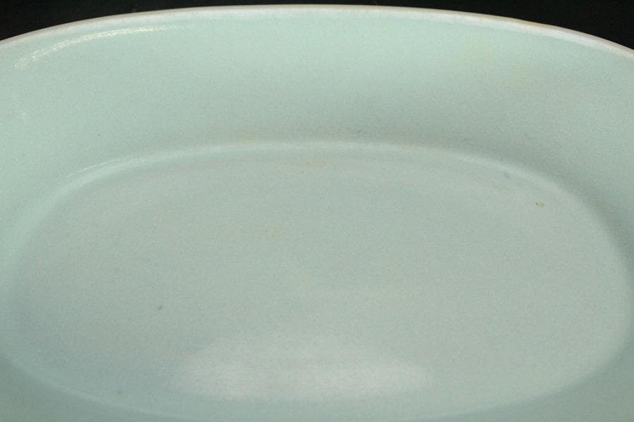 中国美術 青釉 楕円形 盤 水盤 洗 23.3cmx16.7cm(LC315)