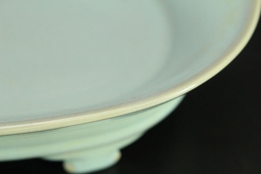 中国美術 青釉 楕円形 盤 水盤 洗 23.3cmx16.7cm(LC315)