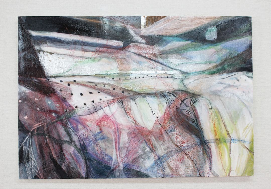 【M20号】逆光 原画 抽象油彩画 多色使い 点描技法