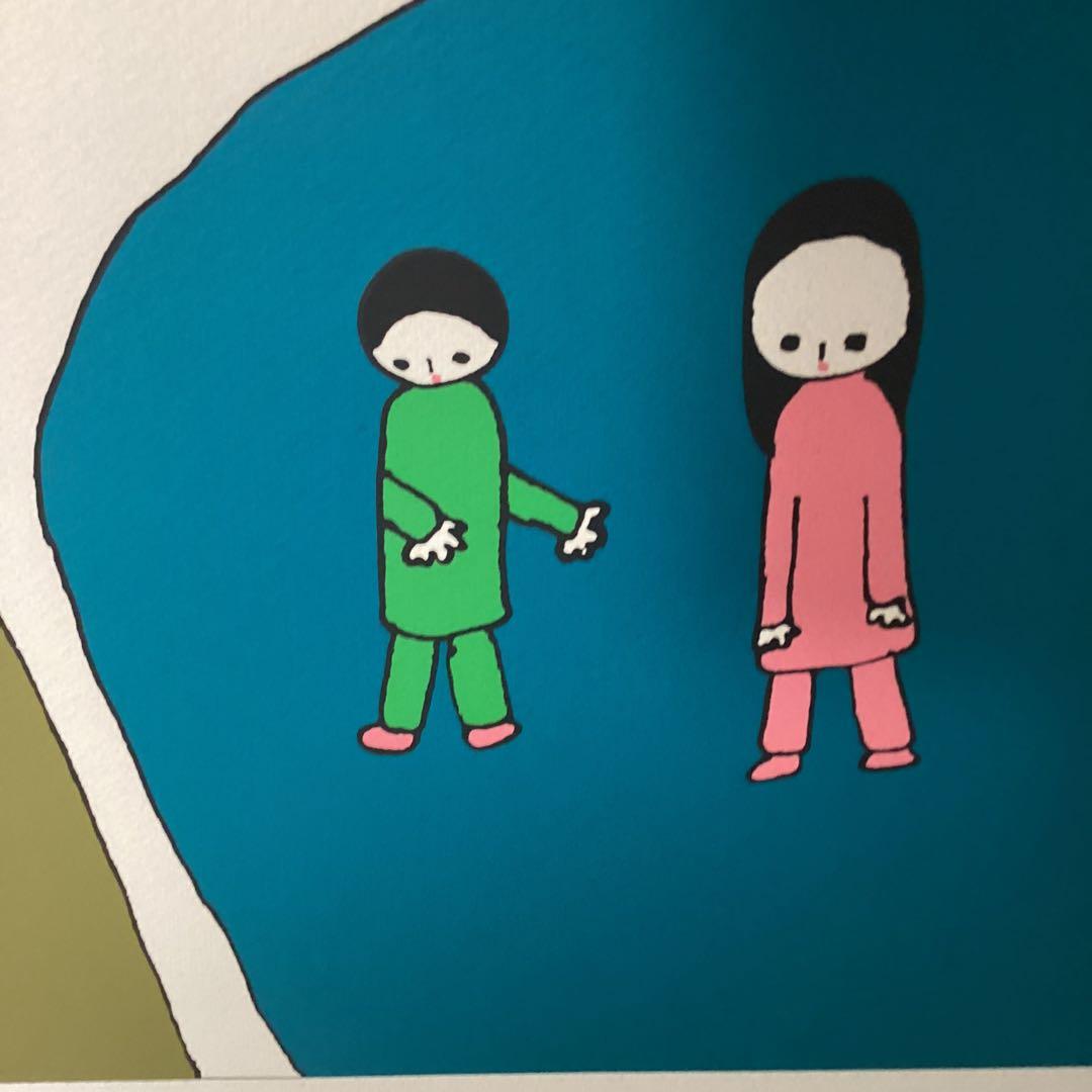 宮城まり子　　在銘　水彩画　二人の道【本目俊光へ】記載有り　額装　即決品