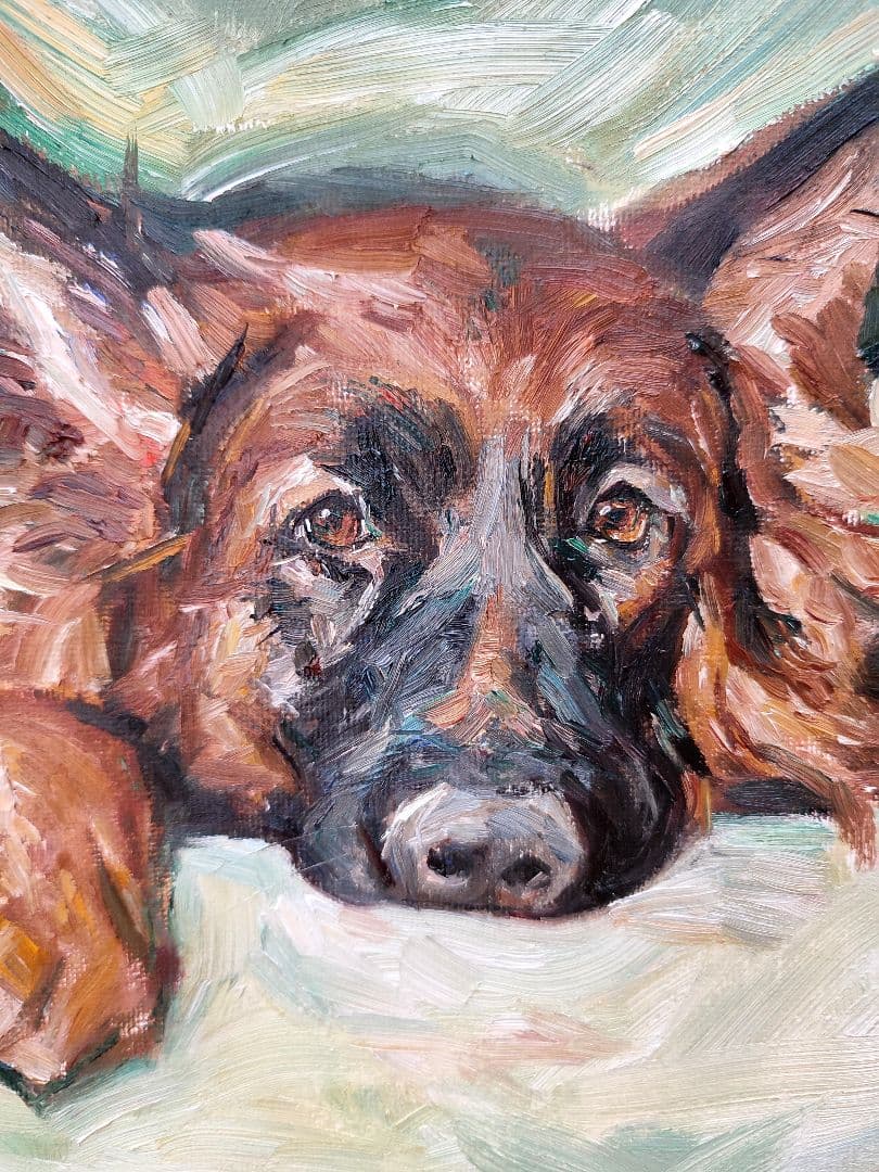 ジャーマン　シェパード　油絵　手描き　原画　油彩画