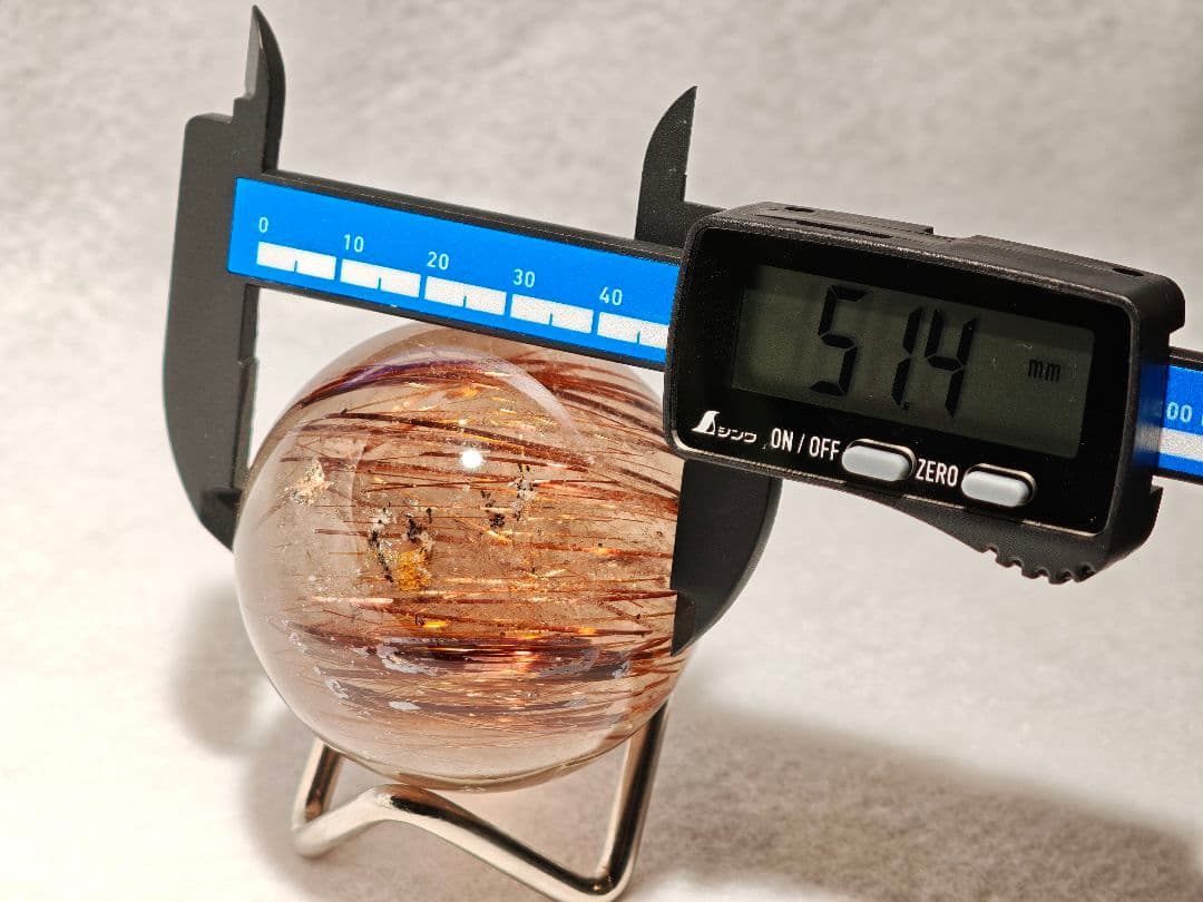 【51mm】ゴールドルチルクォーツ スフィア 丸玉 天然石 金針