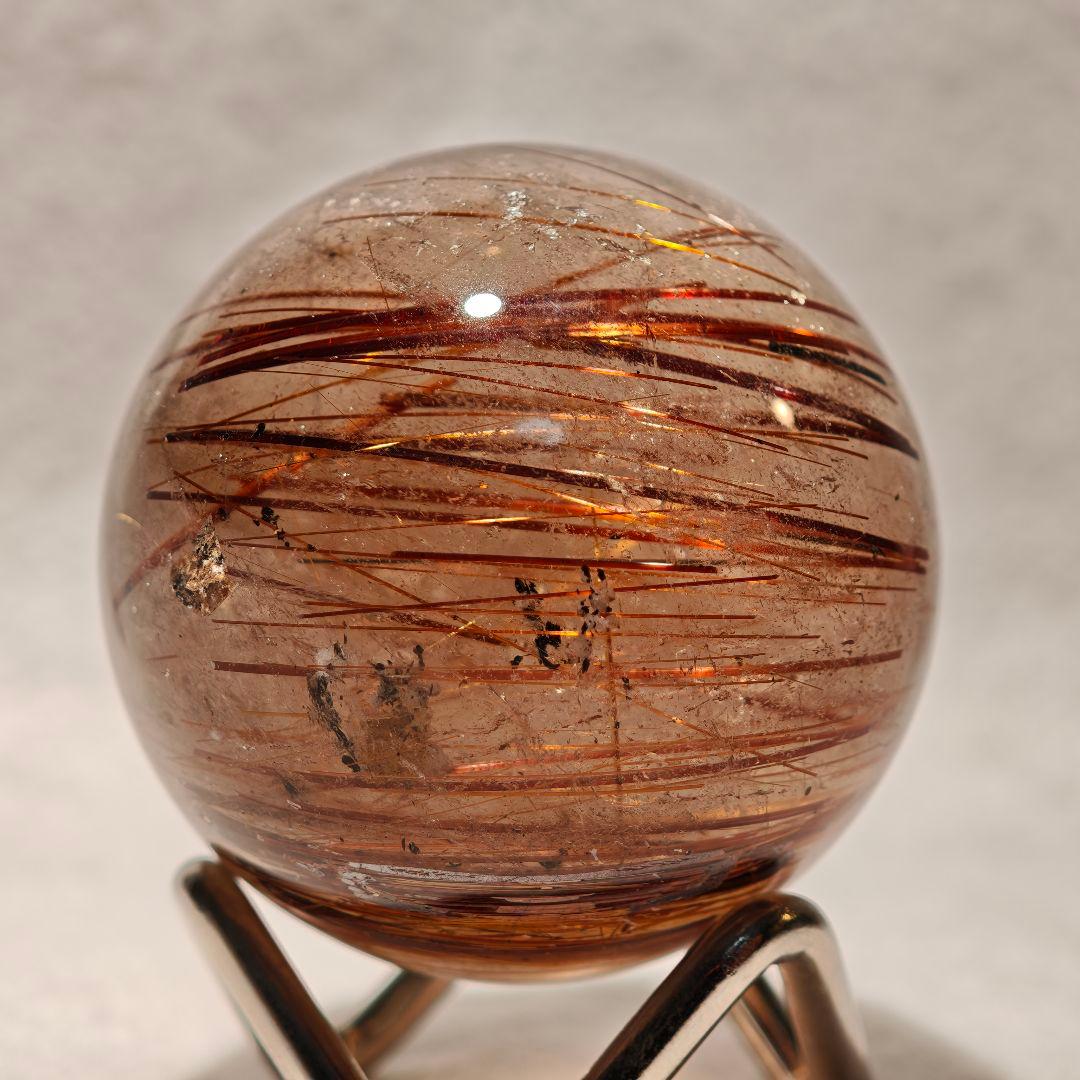 【51mm】ゴールドルチルクォーツ スフィア 丸玉 天然石 金針