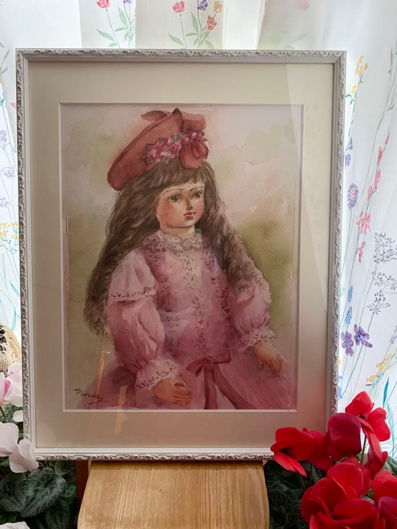 透明水彩画原画アンティークビスクドール②