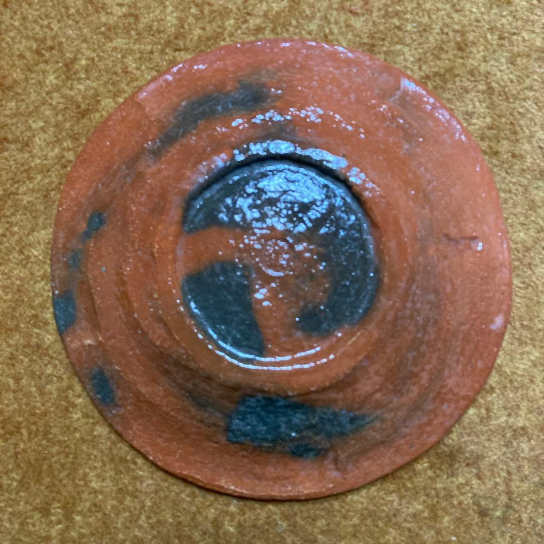 3代　中村道年　「赤楽丸皿」押印　道年尼極箱　高3.8x径22.5cm ￼八事窯