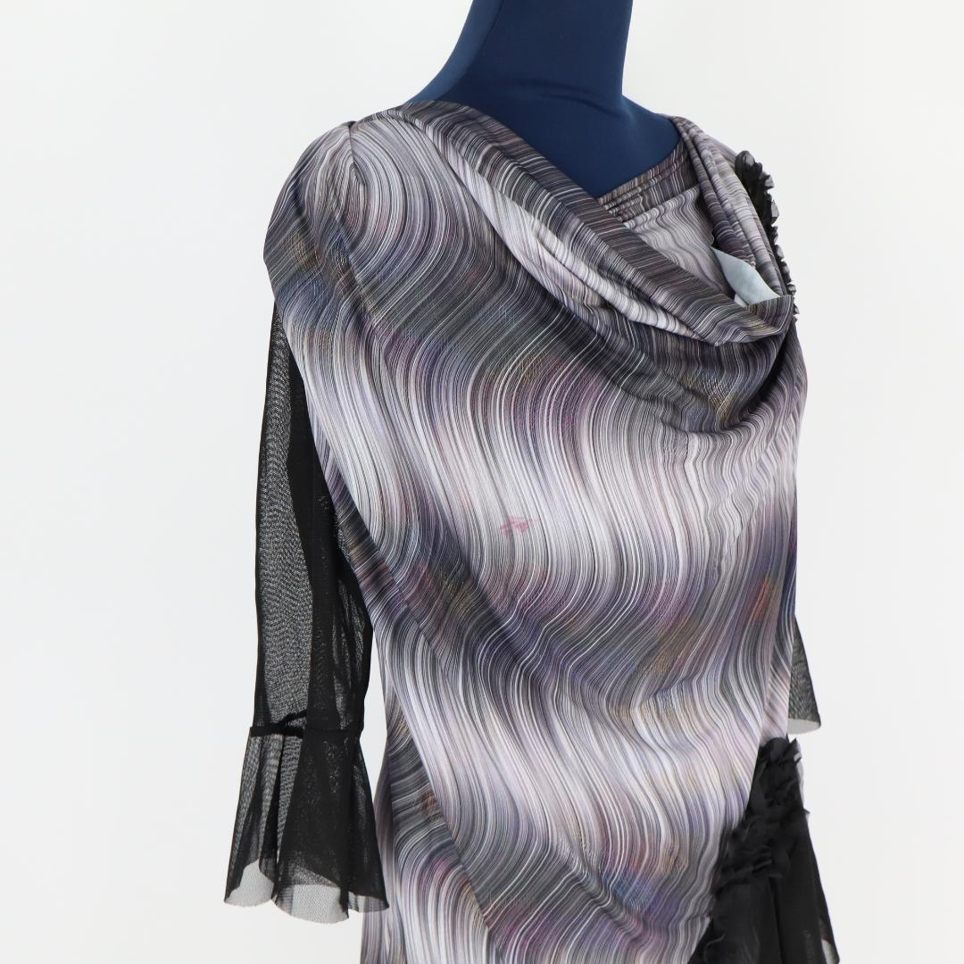 【社交ダンス衣装】ブラックシースルーフリル INIZIO ラテンドレス