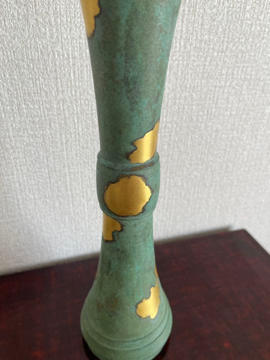 塗金銅花器 立鼓式 花瓶　花生　蔵六造　工芸品