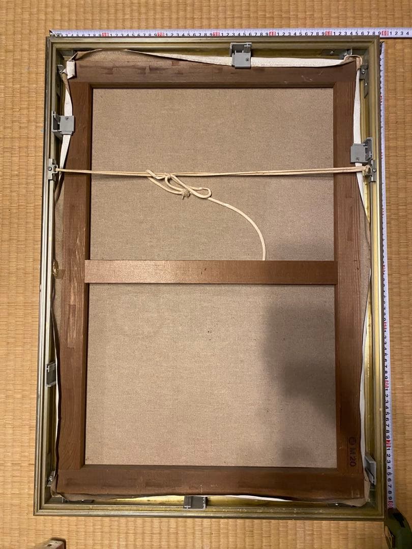 油彩画 スカルと三角形のアート高級感あるフレーム入り 約56cm x 79cm